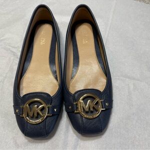 Michael Kors Navy and Gold Fulton Flat Leather Shoes Size 6.5